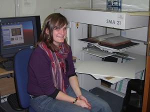 Rosie with the book scanning machine