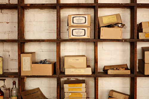 Boxes of fittings at the Coffin Works
