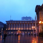 Rainy dusk view of the Town Hall