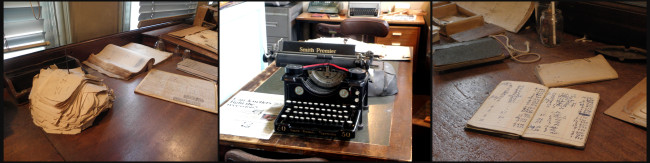 Old receipts, typewriters and accounts books...left as they were in 1981.