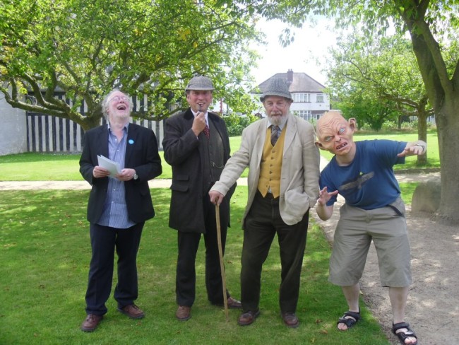 Chris with fellow Literary Bus characters at Blakesley Hall in 2011. 